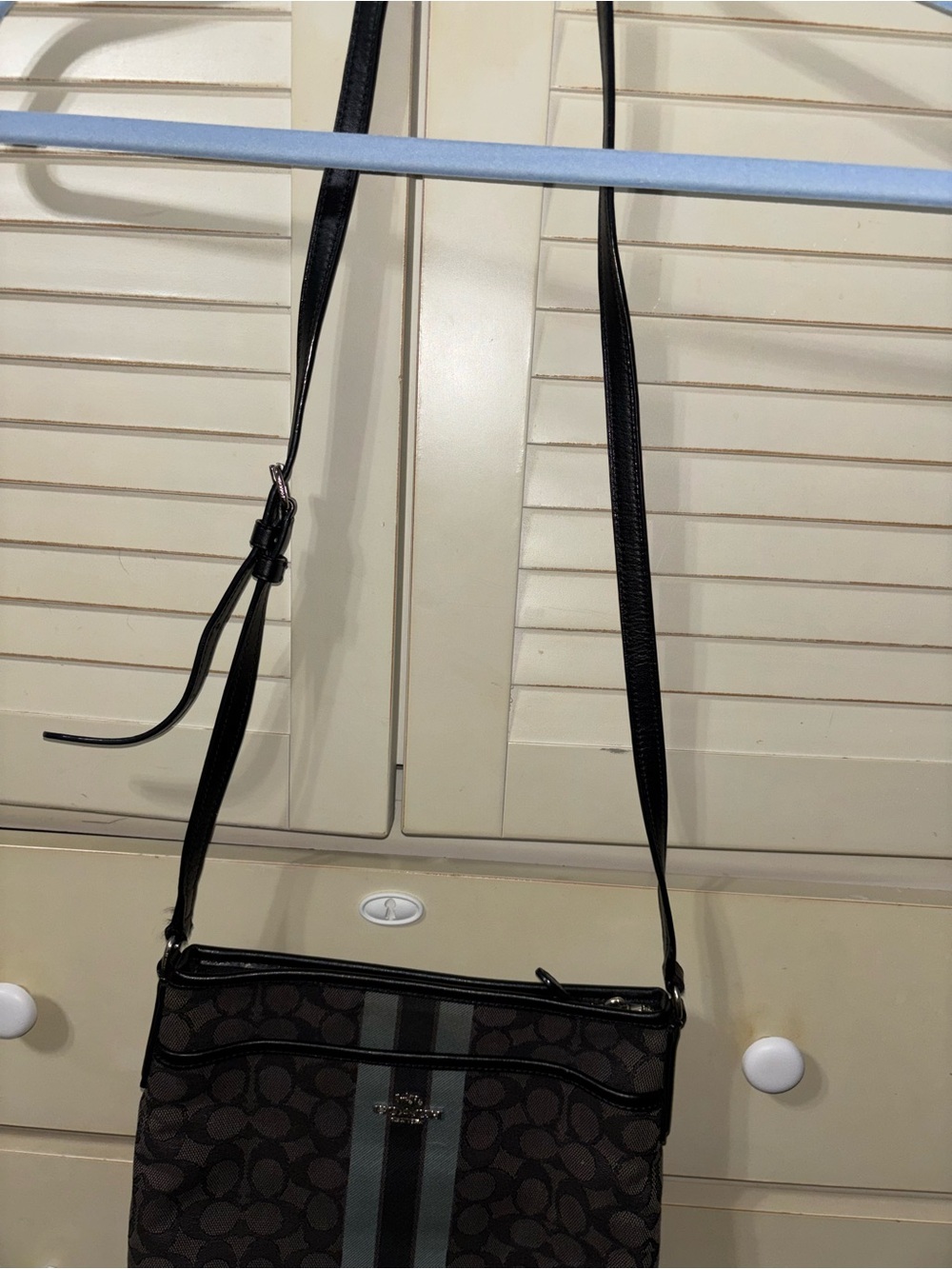 Coach Brown Signature Crossbody with Blue Stripe